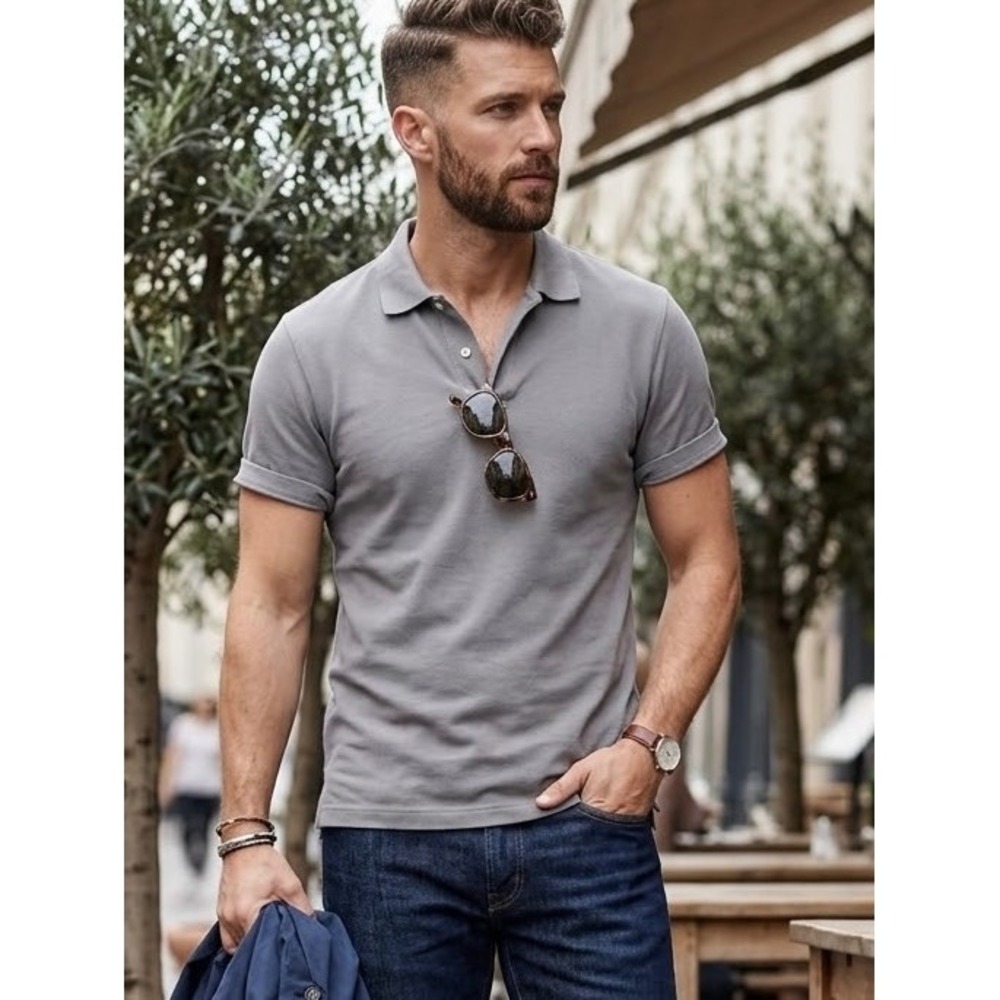 J.Crew Mens Flex Pique Polo Shirt Gray Short Sleeve Medium